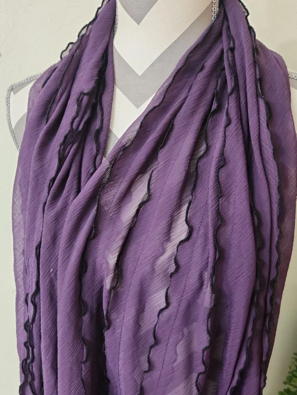 Coldwater Creek Eggplant Purple Scarf with Black Edge